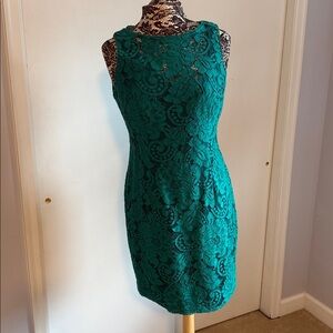 Adrianna Papell Lace Green Sleeveless Midi Dress, Sz 10